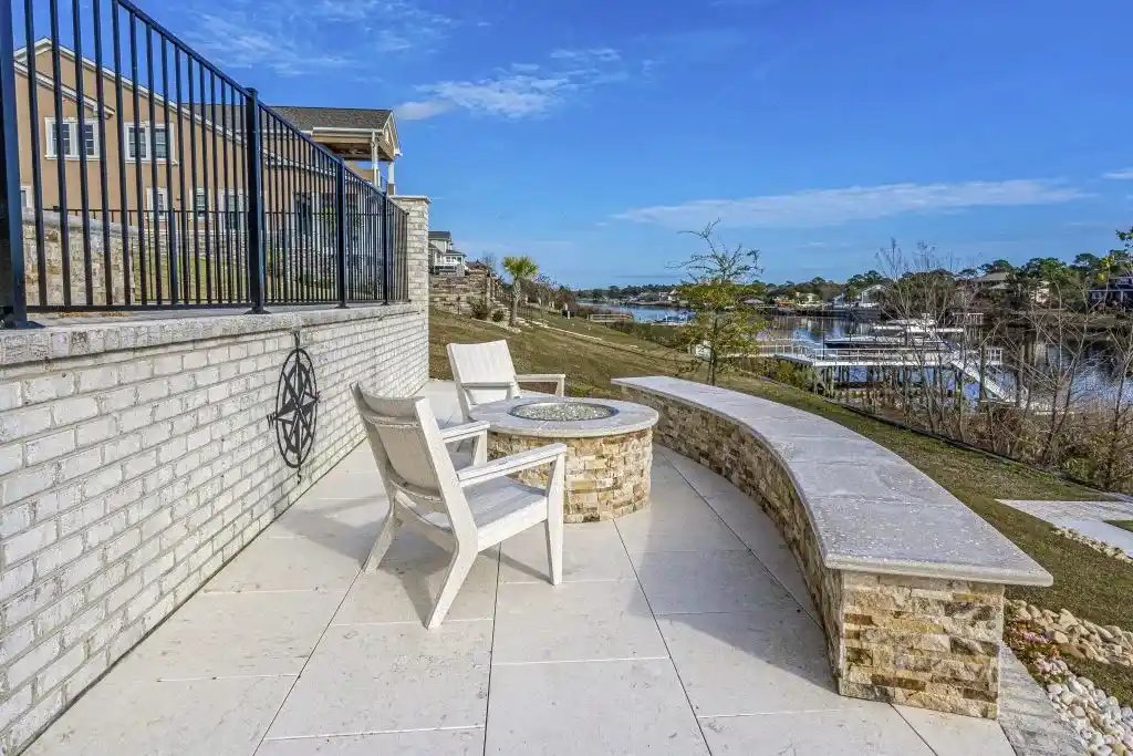 Lux Project 8 custom fireplace with a built-in bench